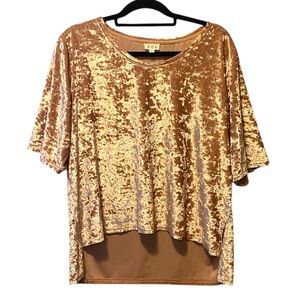 POL Crushed Velvet Hi-Low Hem Relaxed Fit Top Women’s Small Pink Short Sleeve